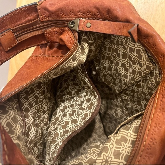 VTG Fossil Hobo Bag Brown Leather Brass Hardware Zip Closure - Picture 7 of 10